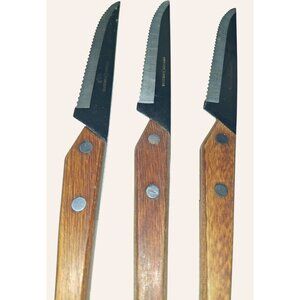 Set Of 3 Vintage Stainless Steel Steak Knives With Wood Handles Made In Japan